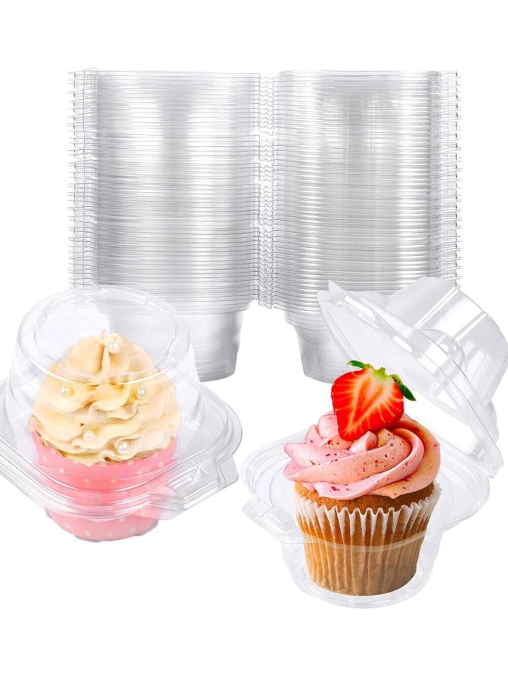50 Pack Individual Cupcake Containers Plastic Cupcake Boxes Cupcake Holders Stac